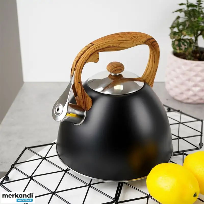Stainless Steel One Touch Button Whistle Teapot with Anti Scalding Handle-Black - Image 3