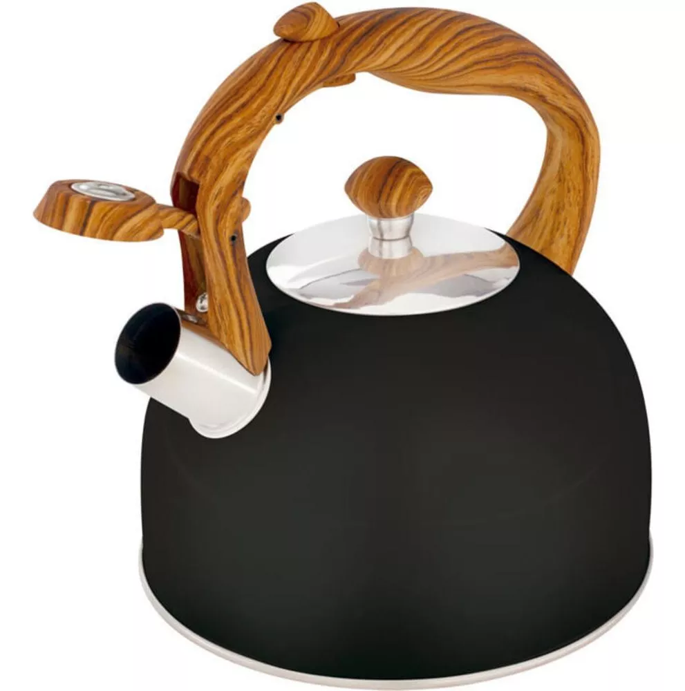 Stainless Steel One Touch Button Whistle Teapot with Anti Scalding Handle-Black - Image 4