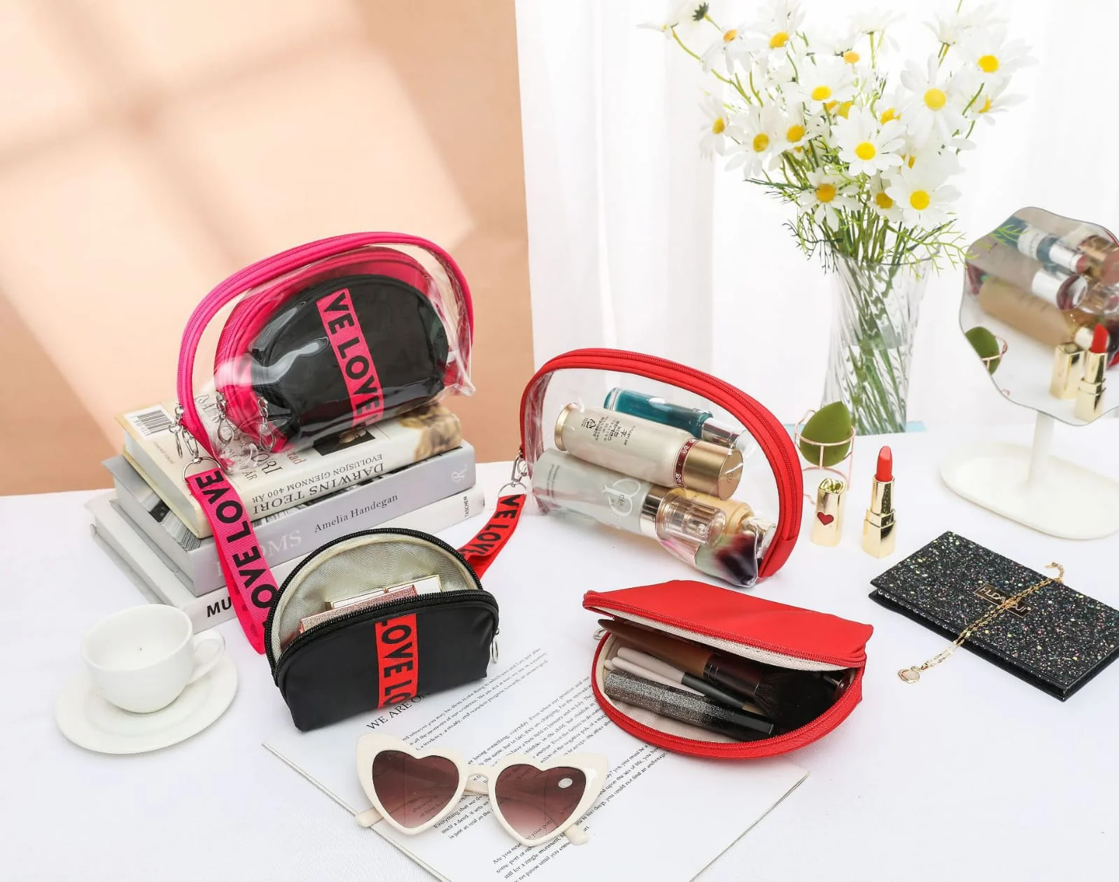 3Pcs Waterproof Portable Makeup Organizer Bag-LOVE(SA2405-113) - Image 3