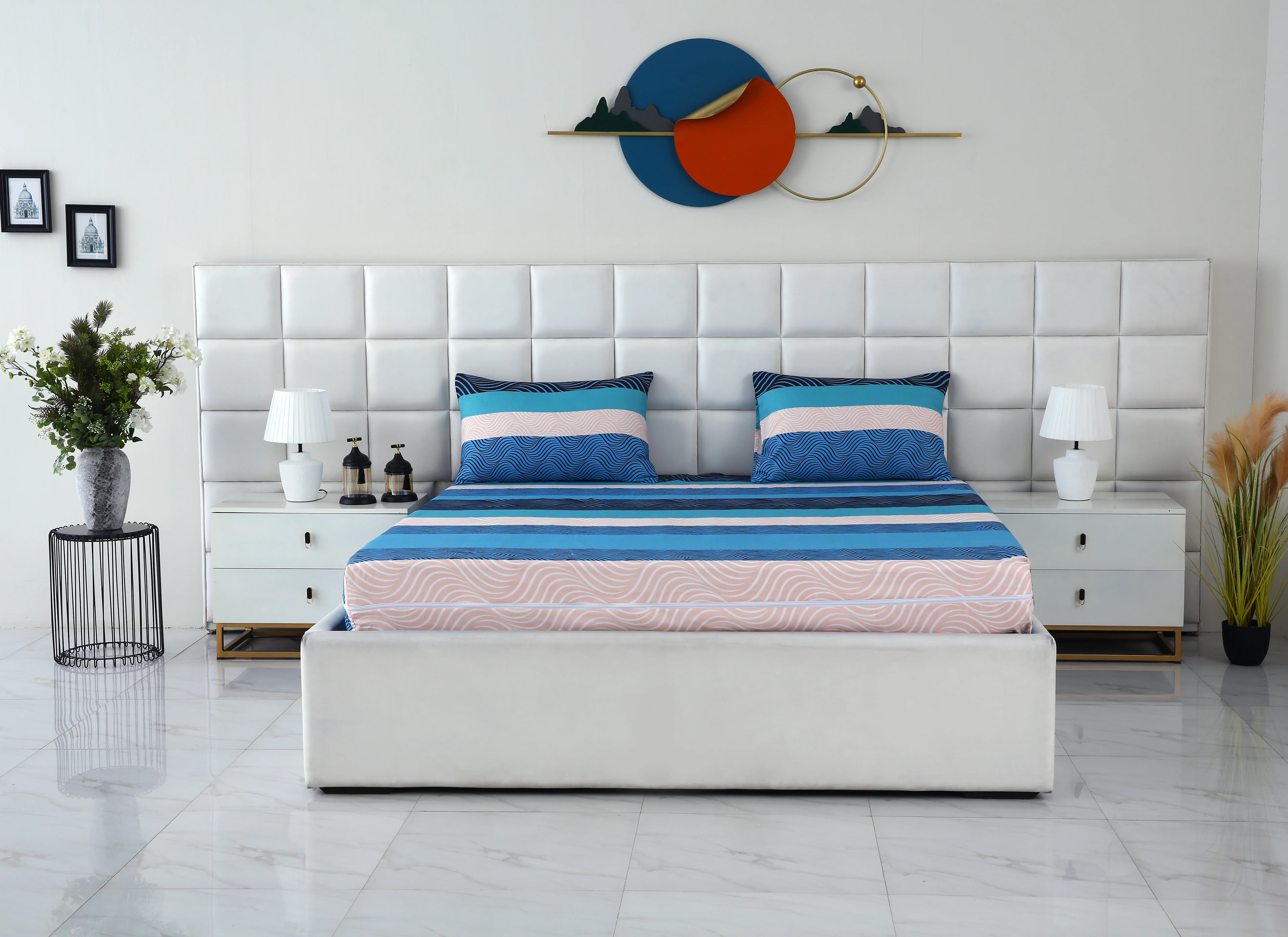 Zipper Mattress Cover Printed-Aqua Waves - Image 2