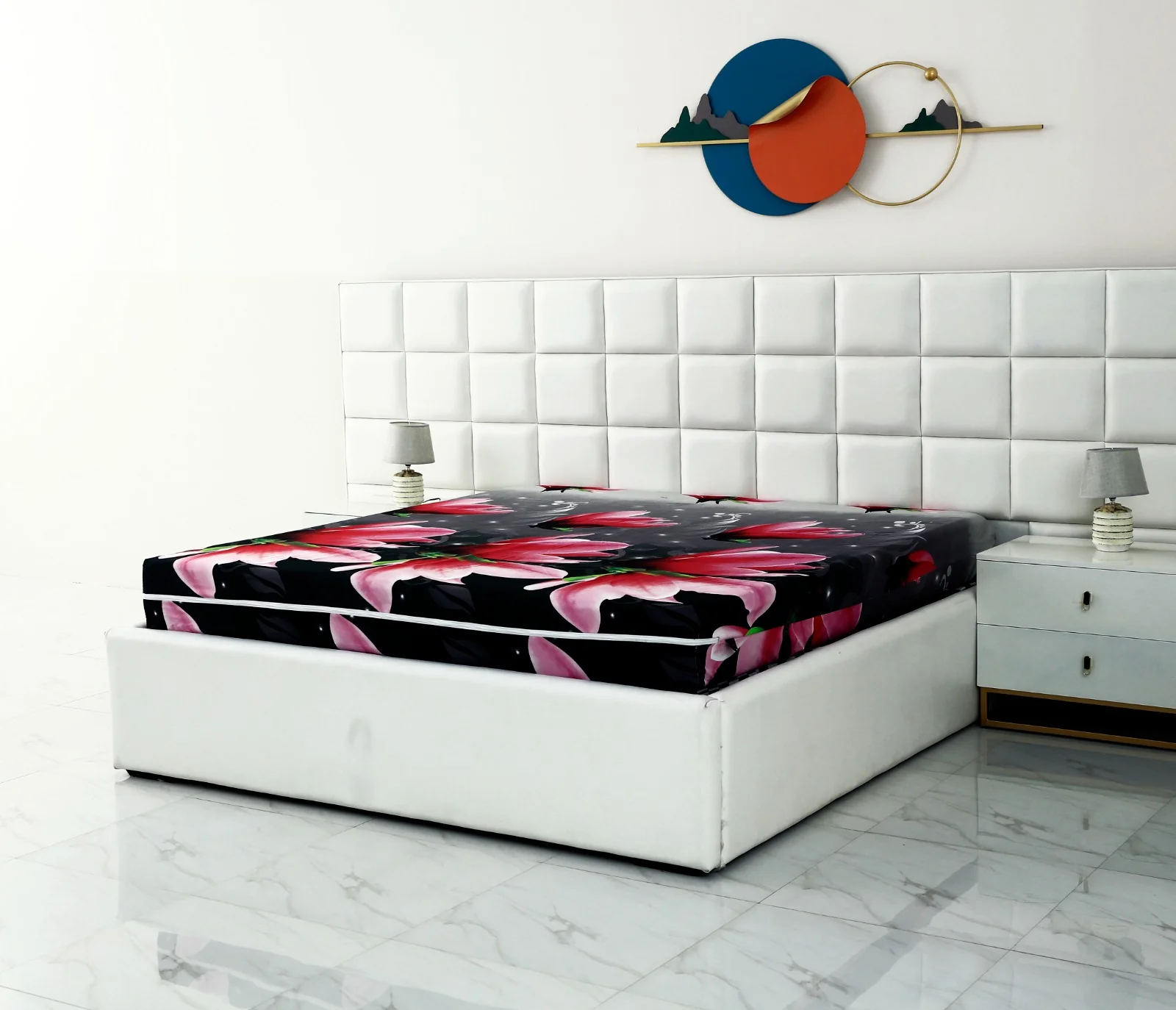 Zipper Mattress Cover Printed-Pink Lotus - Image 2